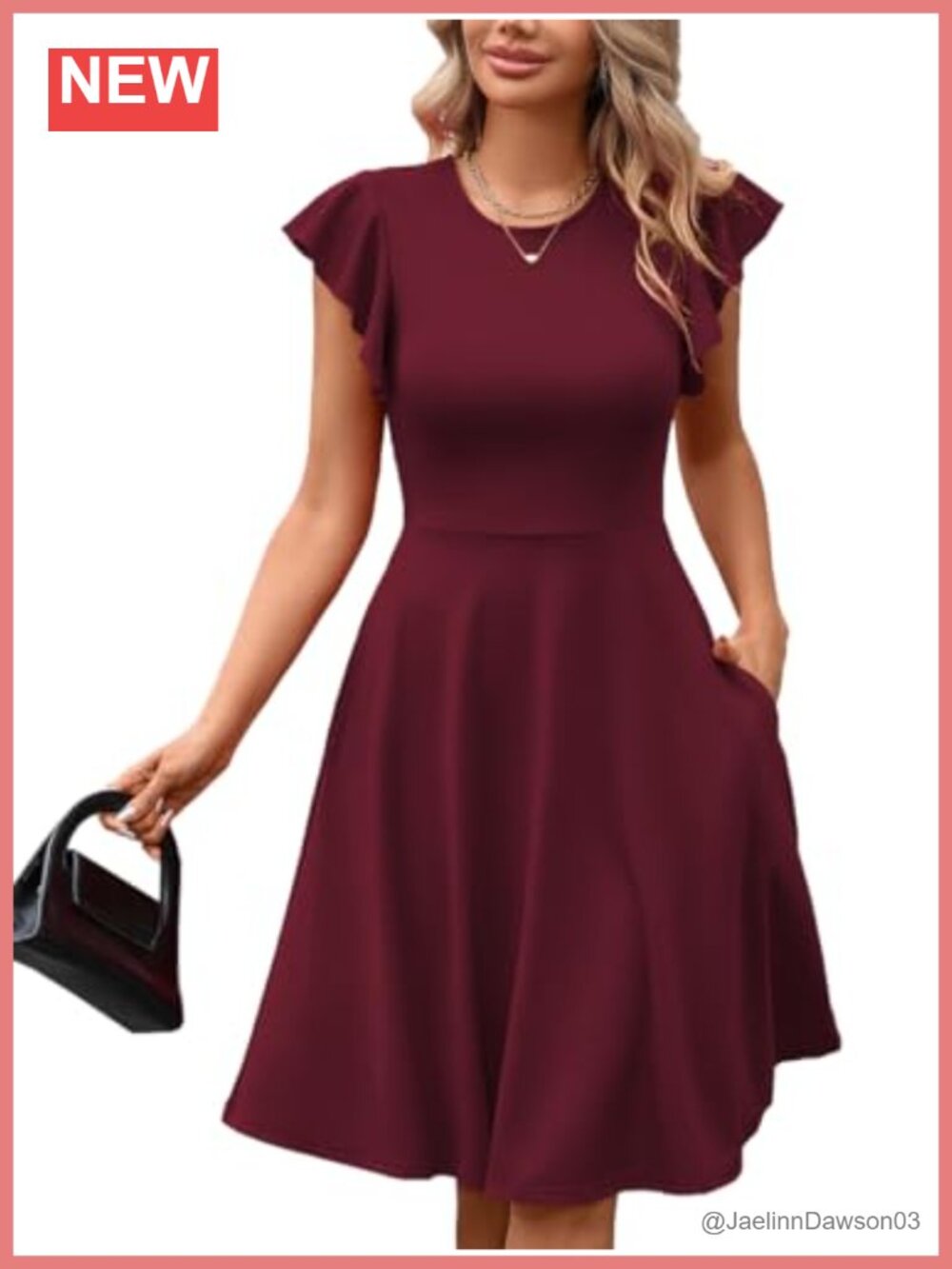 Women's Fit and Flare Ruffle Short Sleeve A-Line Dress with Pockets